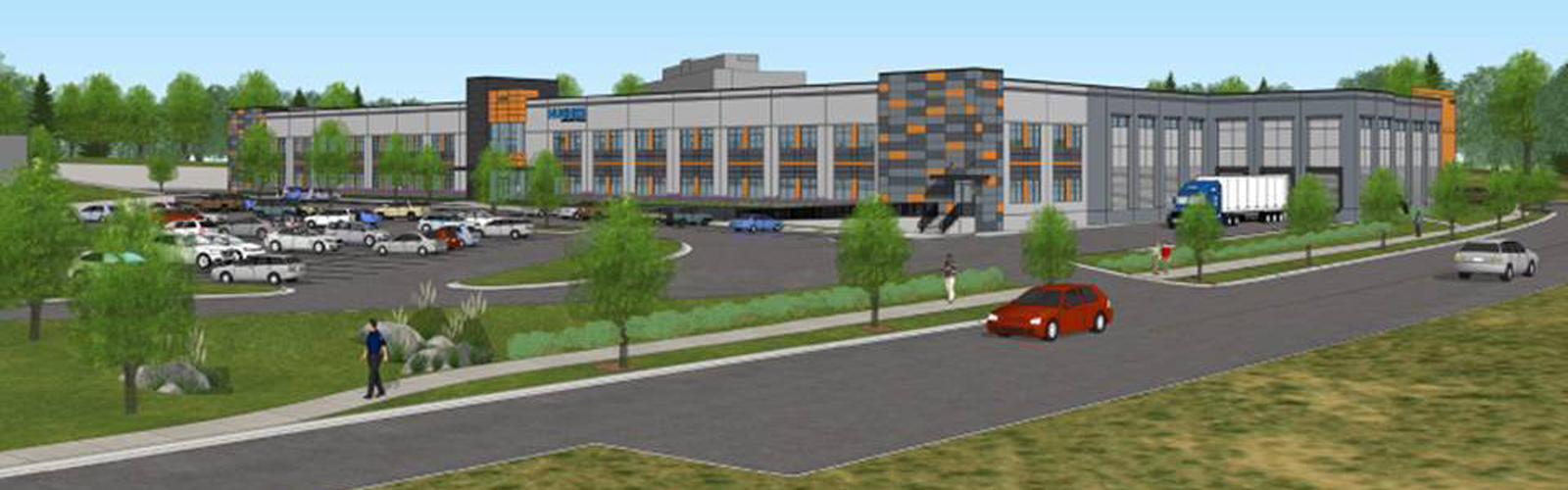 A rendering of the outside of the new Hughes building