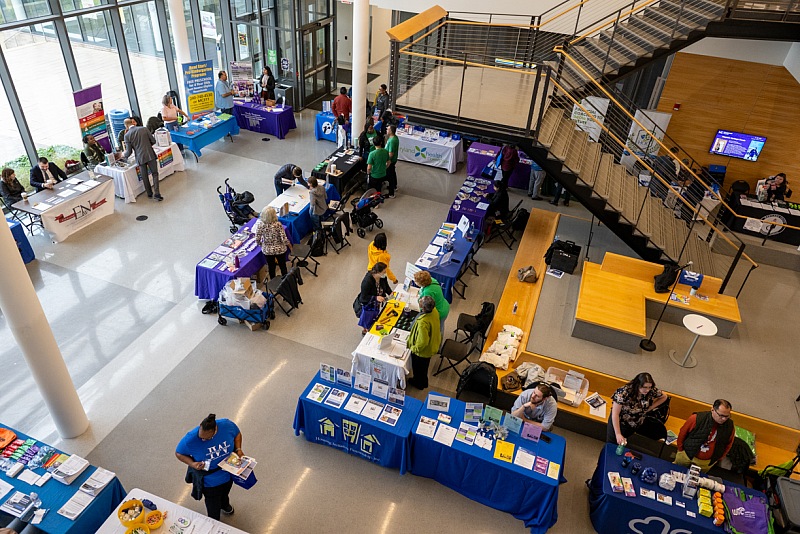 Overhead photo of the family empowerment resource fair and vendors at tables