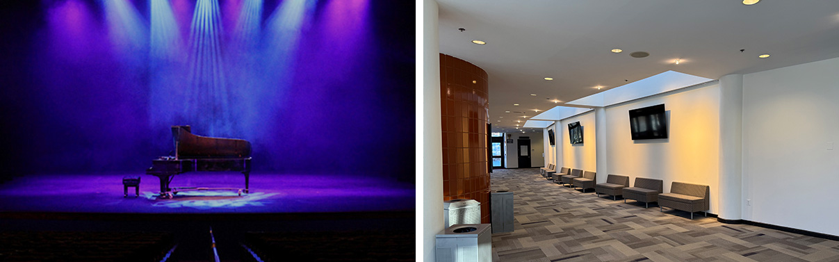 The Robert E. Parilla Performing Arts Center stage and lobby